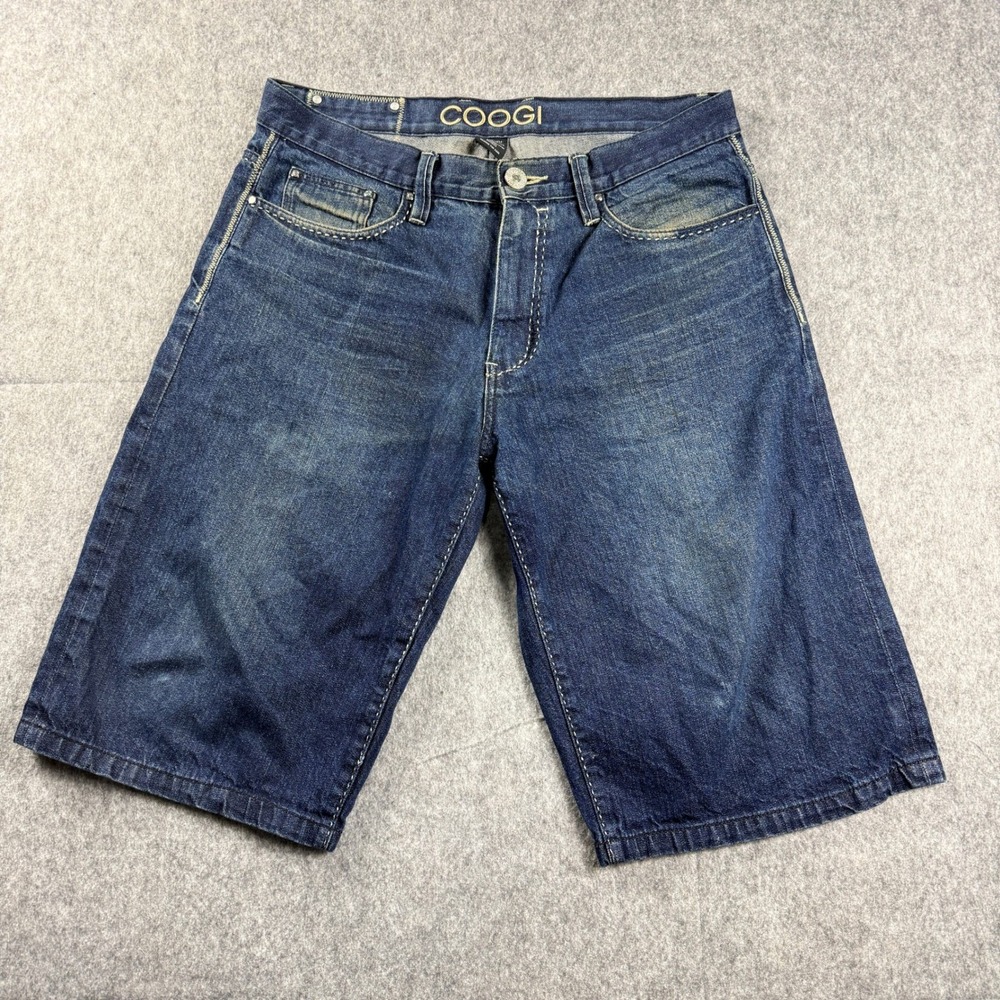 Vintage Y2K Coogi Blue Jean Shorts 36 Denim‎ Embroidered Baggy Hip Hop Jorts